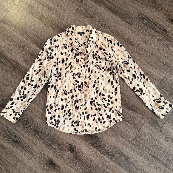 Rails Rebel Natural Abstract Animal Spotted 100% Silk Blouse - Picture 1 of 9